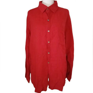 Chico's Women's Red 100% Linen Button Up Long Sleeve Blouse Size 3 XL